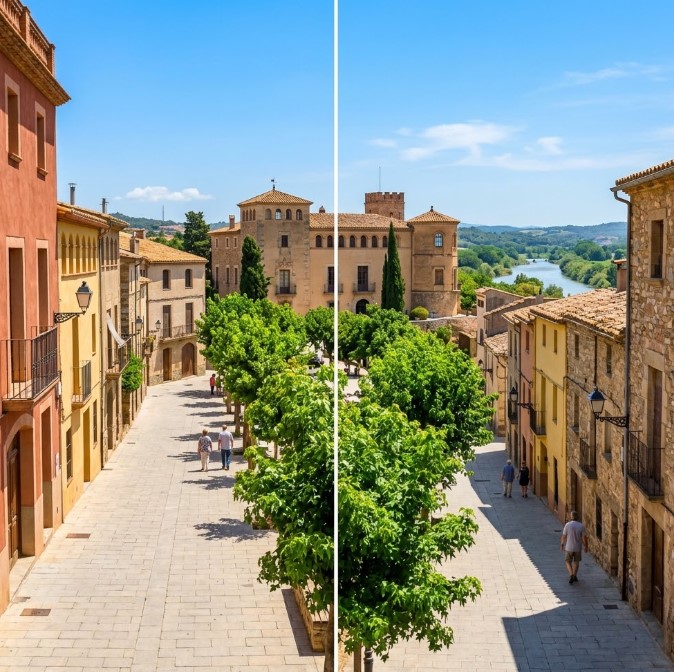 Vistas de las calles tranquilas, el patrimonio histórico, el entorno del río y zonas residenciales exclusivas en Pallejà